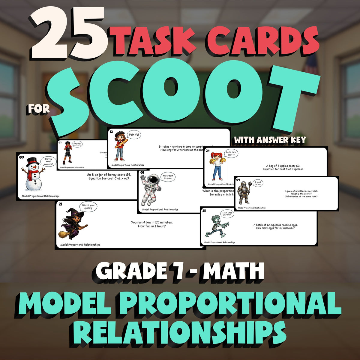 Model Proportional Relationships SCOOT TASK CARDS Math Game - No Prep Grade 7