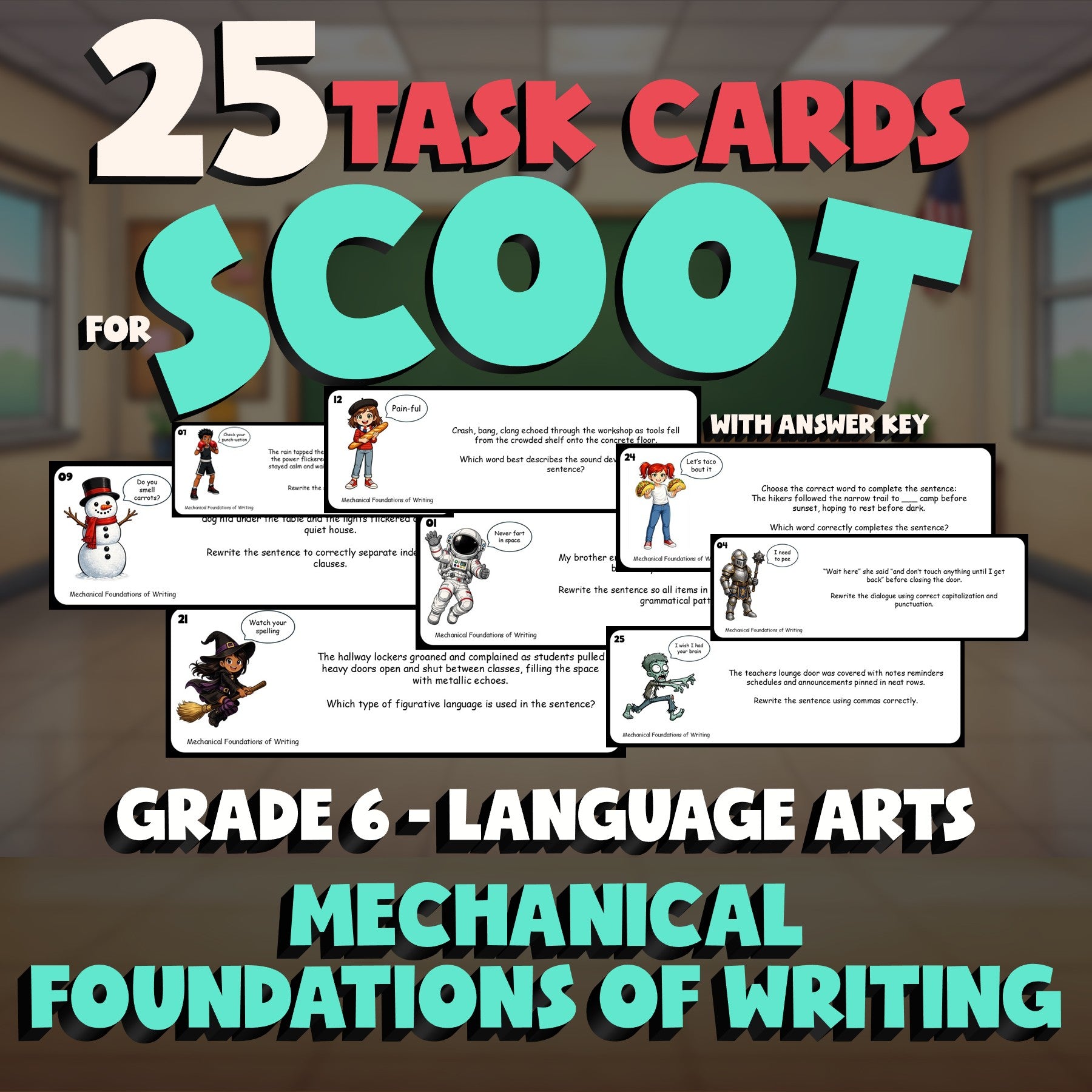 Mechanical Foundations of Writing SCOOT TASK CARDS ELA Game - No Prep Grade 6