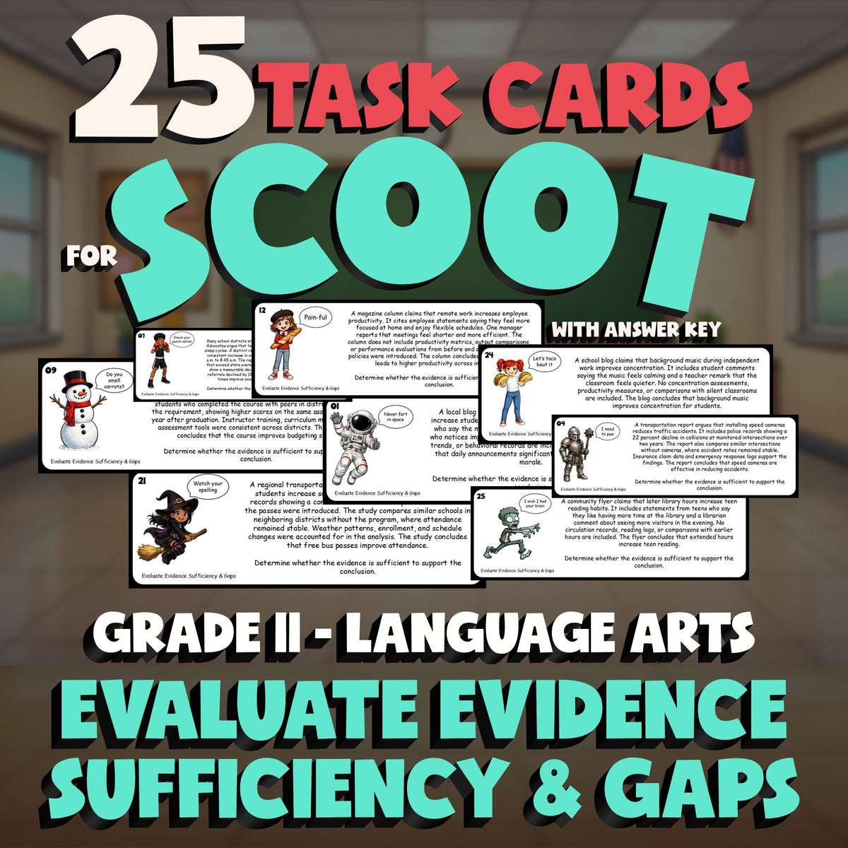 Evaluate Evidence Sufficiency & Gaps SCOOT TASK CARDS ELA Game - Grade 11