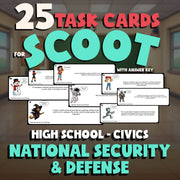 National Security & Defense SCOOT TASK CARDS Civics Game - No Prep Review