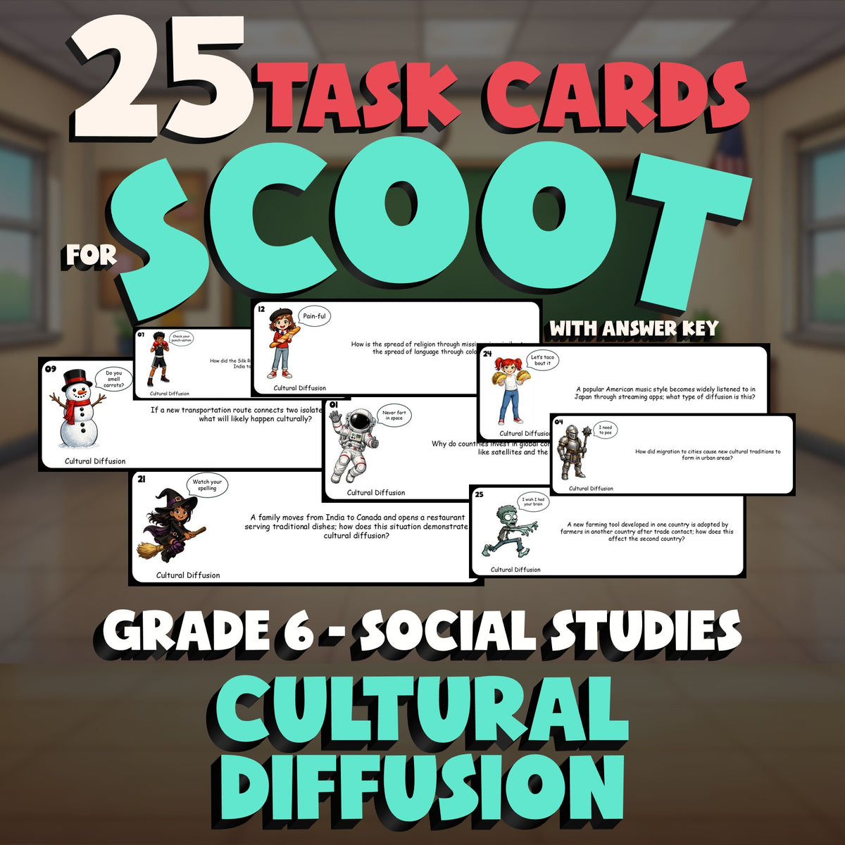 Cultural Diffusion SCOOT TASK CARDS Socials Game - No Prep Grade 6 Review
