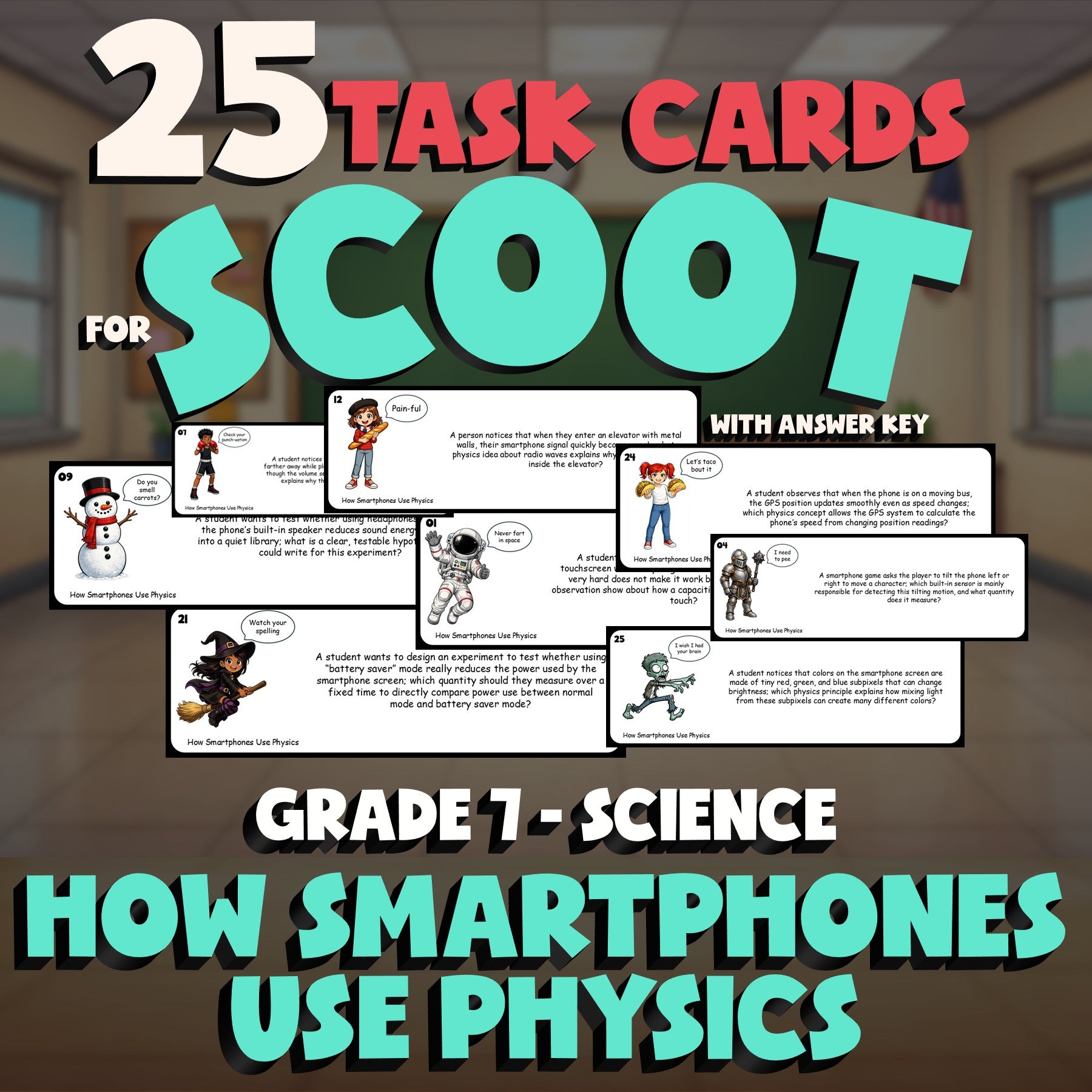 How Smartphones Use Physics SCOOT TASK CARDS Science Game - No Prep Grade 7