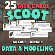Data & Modeling SCOOT TASK CARDS Science Game - No Prep Grade 8 Review Activity