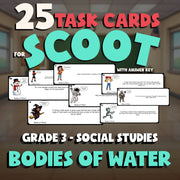 Bodies of Water SCOOT TASK CARDS Socials Game - No Prep Grade 3 Review Activity