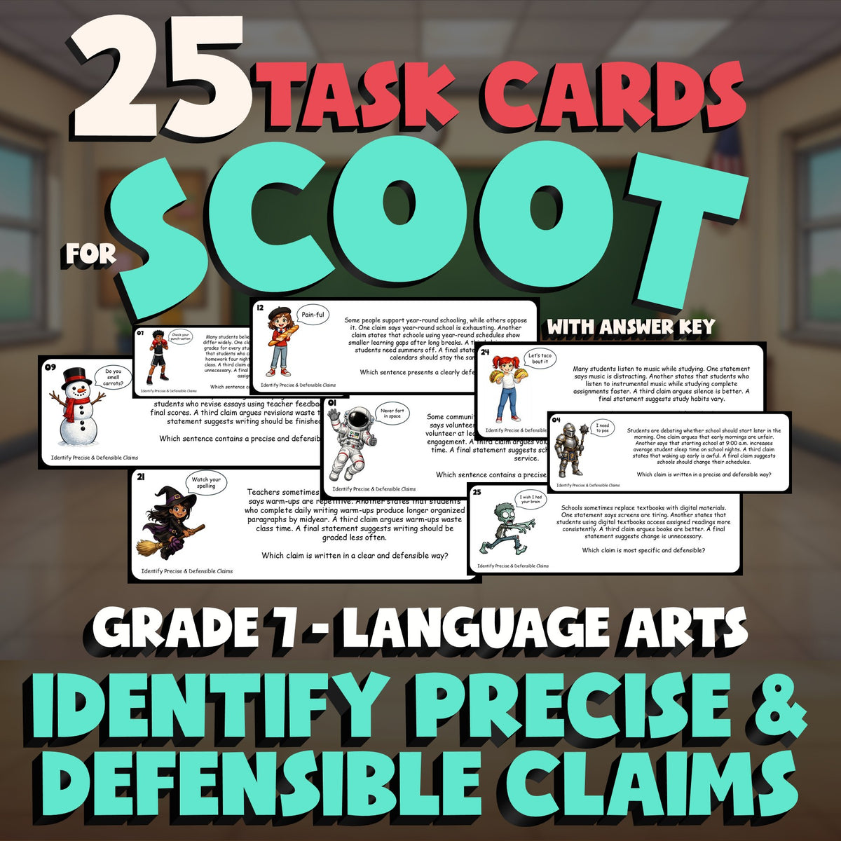 Identify Precise & Defensible Claims SCOOT TASK CARDS ELA Game - No Prep Grade 7