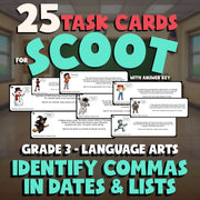 Identify Commas in Dates & Lists SCOOT TASK CARDS ELA Game - No Prep Grade 3