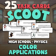 Color Applications SCOOT TASK CARDS Science Game - No Prep Physics Review