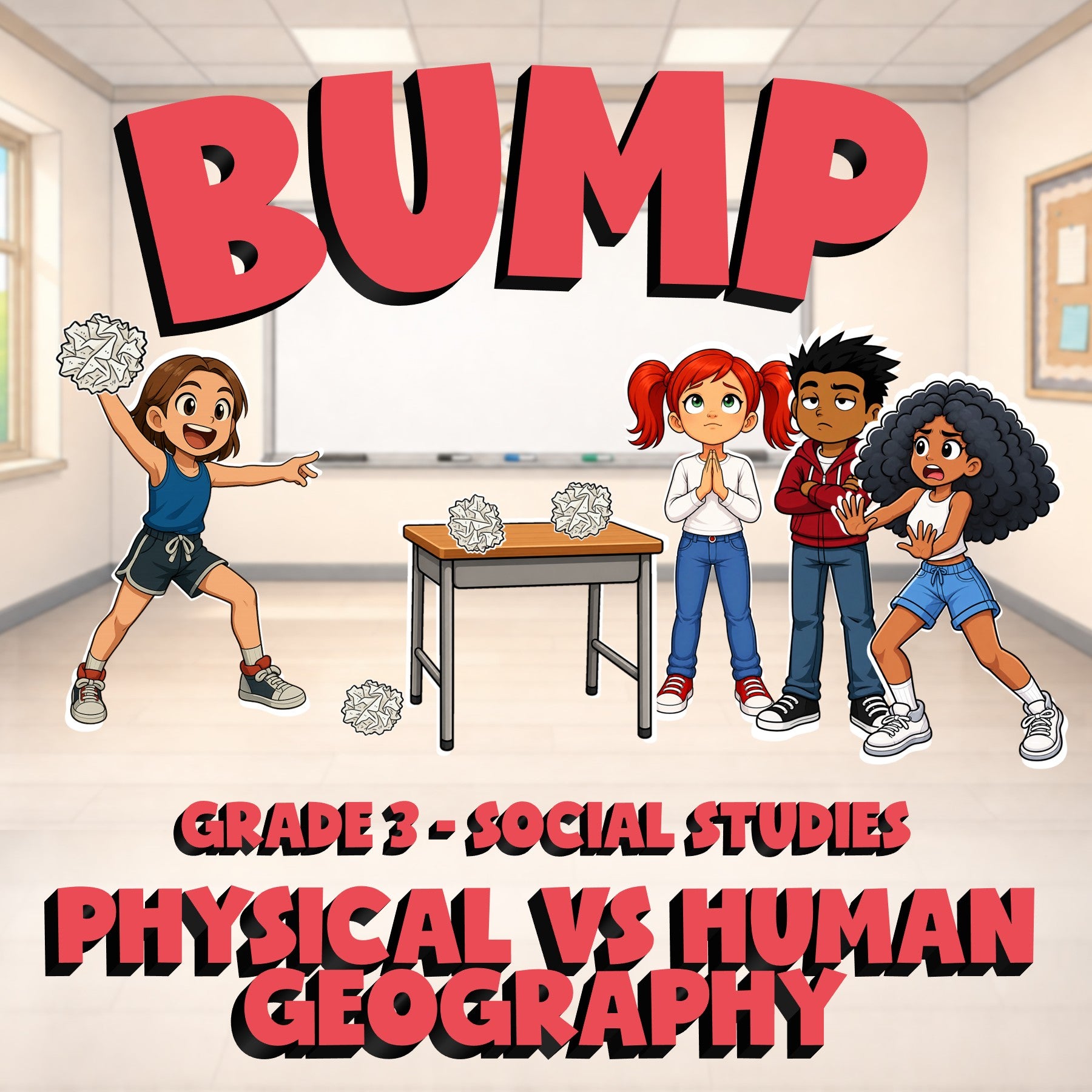 Physical vs Human Geography BUMP Socials Game - No Prep Grade 3 Review Activity