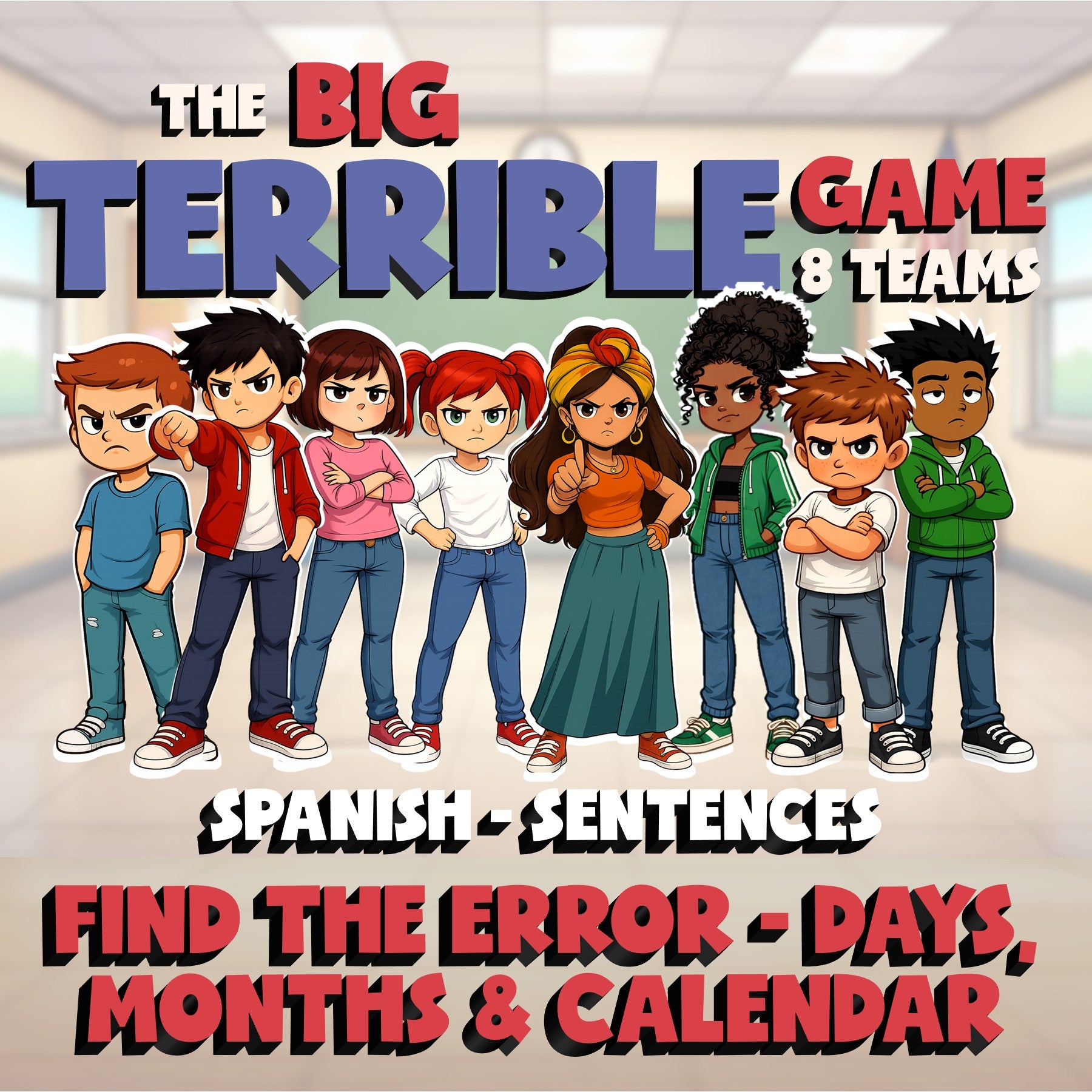Find the Error - Days, Months & Calendar BIG TERRIBLE GAME - Spanish Exercise