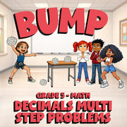 Decimals Multi Step Problems BUMP Math Game - No Prep Grade 5 Review Activity