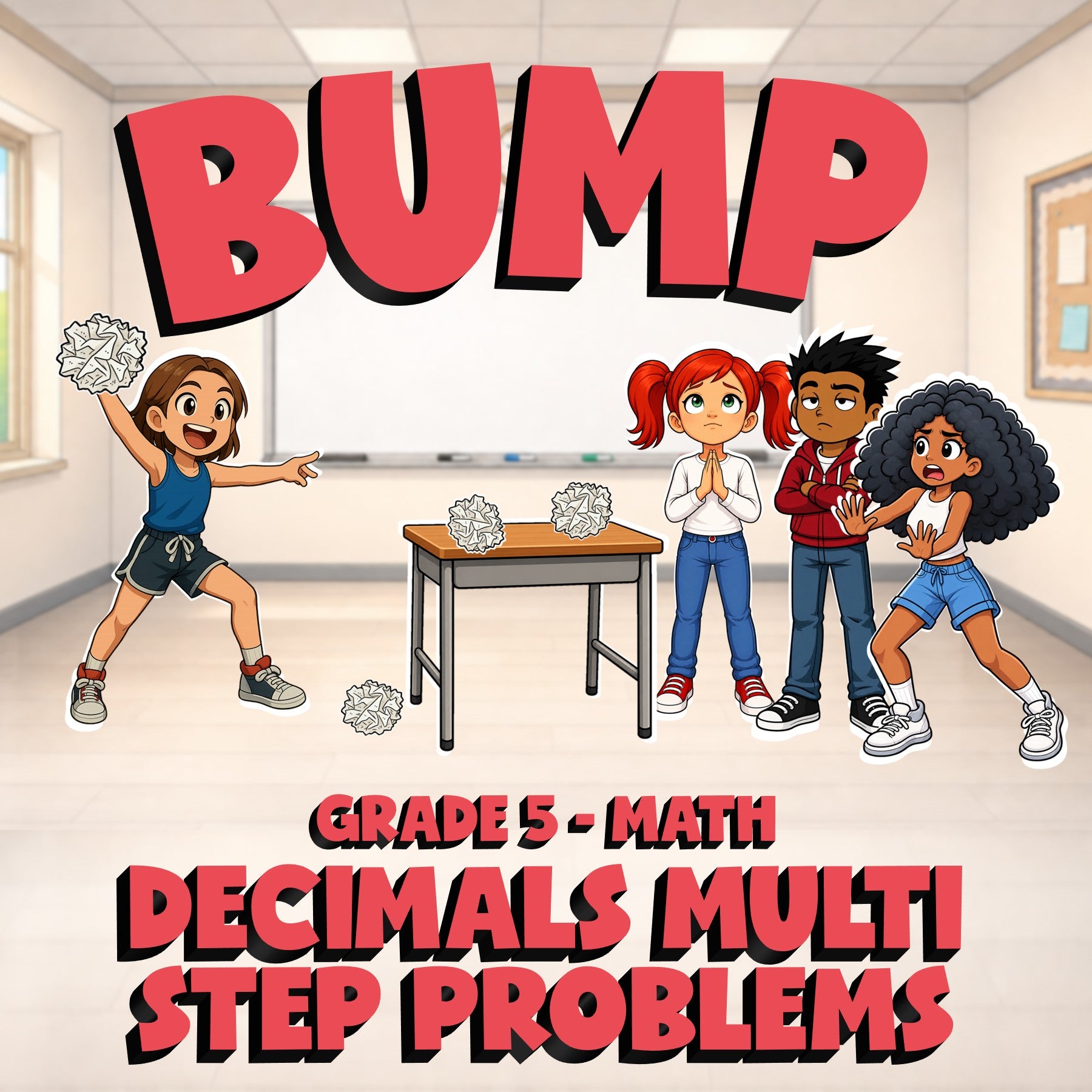 Decimals Multi Step Problems BUMP Math Game - No Prep Grade 5 Review Activity