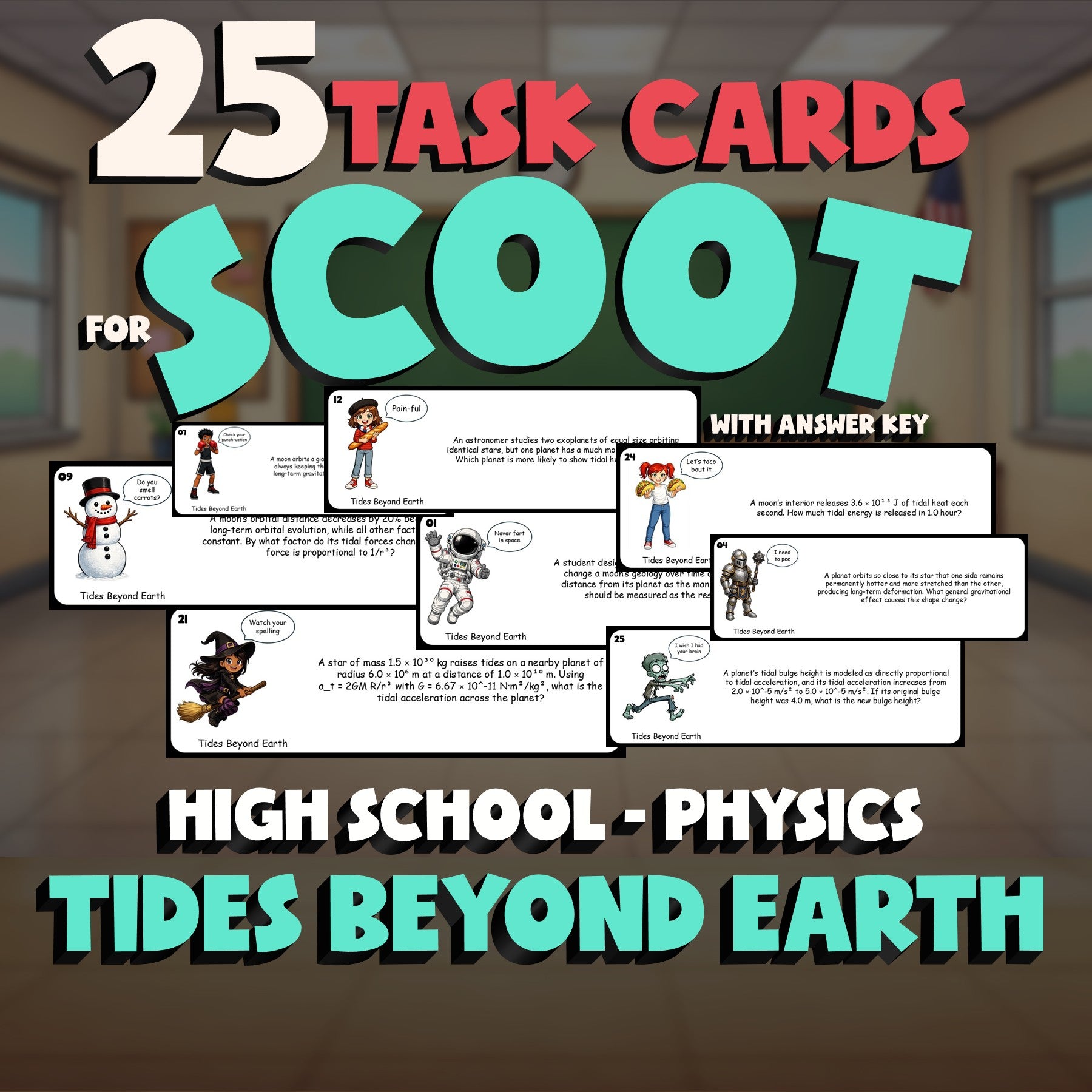 Tides Beyond Earth SCOOT TASK CARDS Science Game - No Prep Physics Review