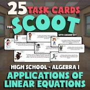 Applications of Linear Equations SCOOT TASK CARDS Math Game - No Prep Algebra 1
