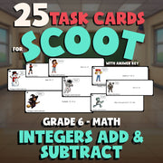 Integers Add & Subtract SCOOT TASK CARDS Math Game - No Prep Grade 6 Review