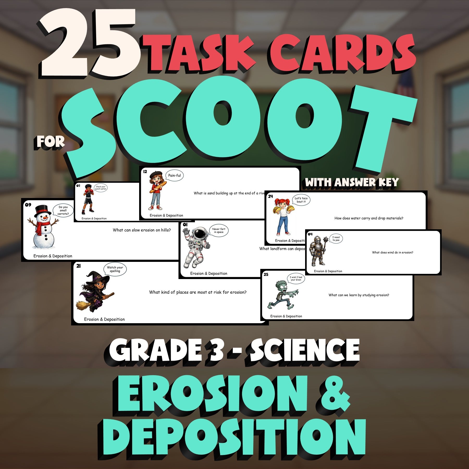Erosion & Deposition SCOOT TASK CARDS Science Game - No Prep Grade 3 Review