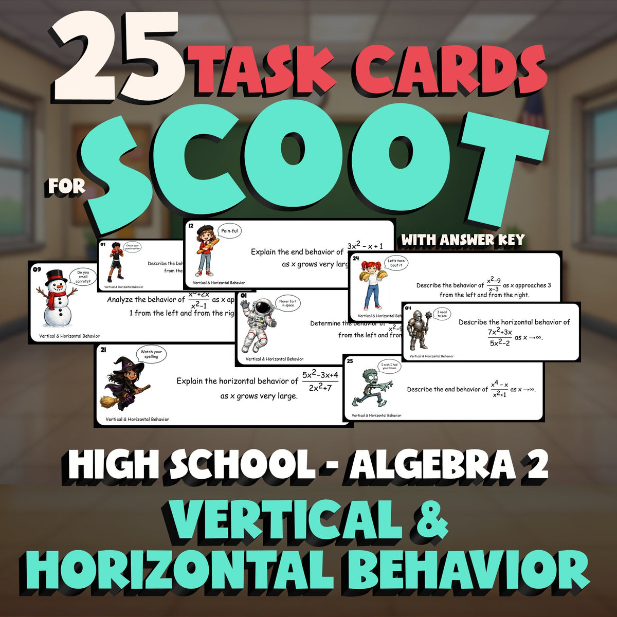 Vertical & Horizontal Behavior SCOOT TASK CARDS Math Game - No Prep Algebra 2