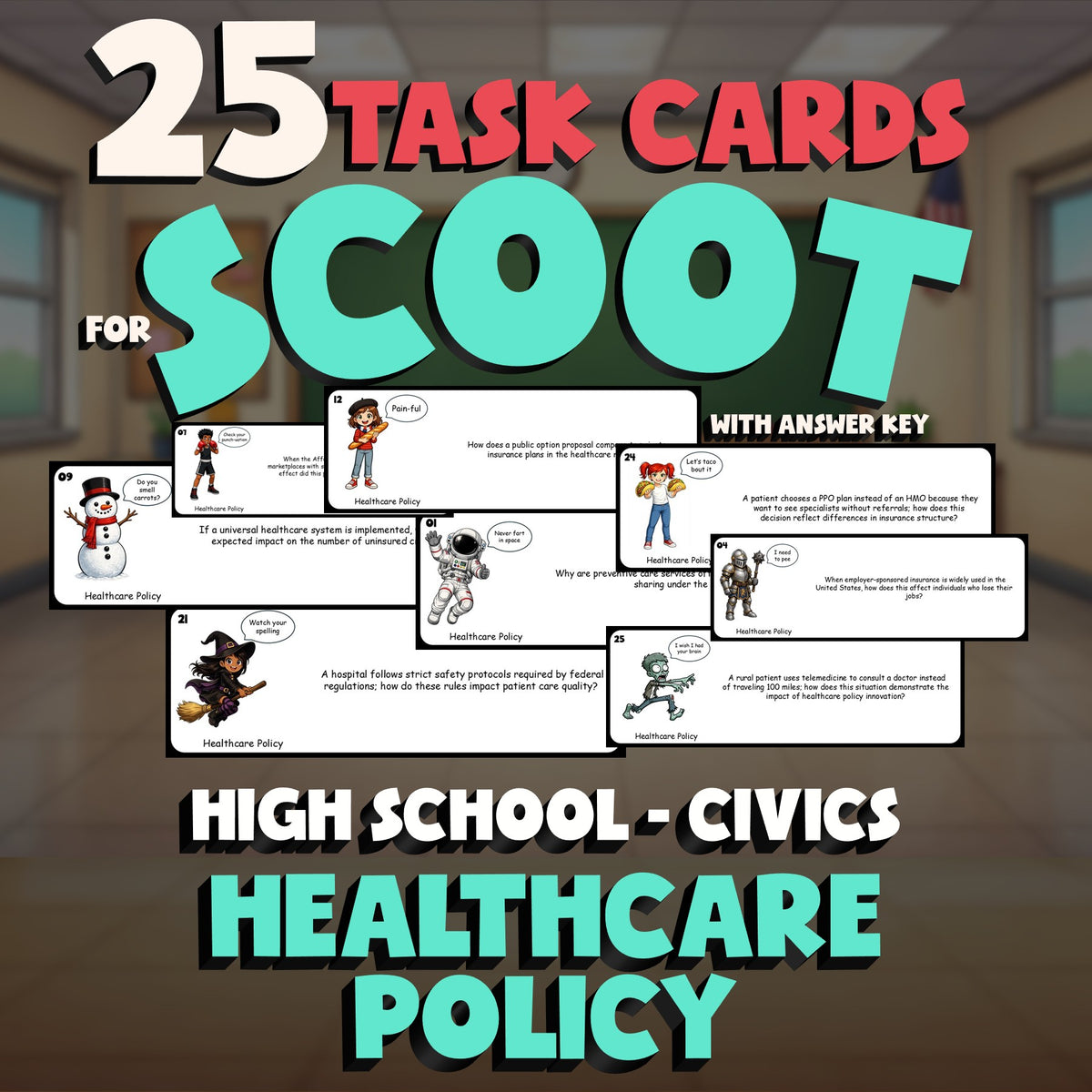 Healthcare Policy SCOOT TASK CARDS Civics Game - No Prep Review Activity
