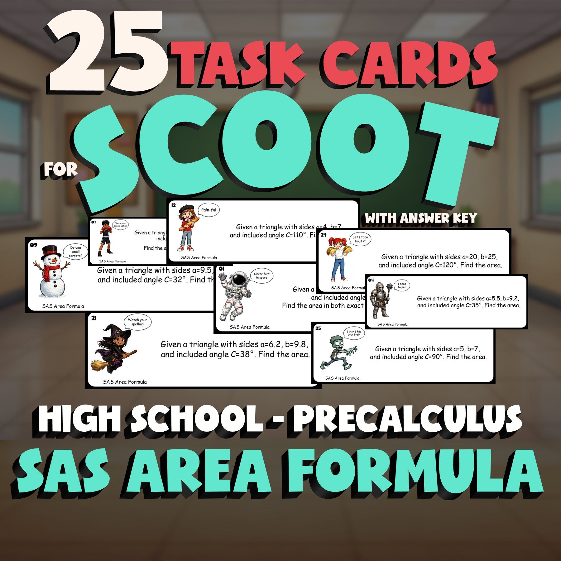 SAS Area Formula SCOOT TASK CARDS Math Game - No Prep PreCalculus Review