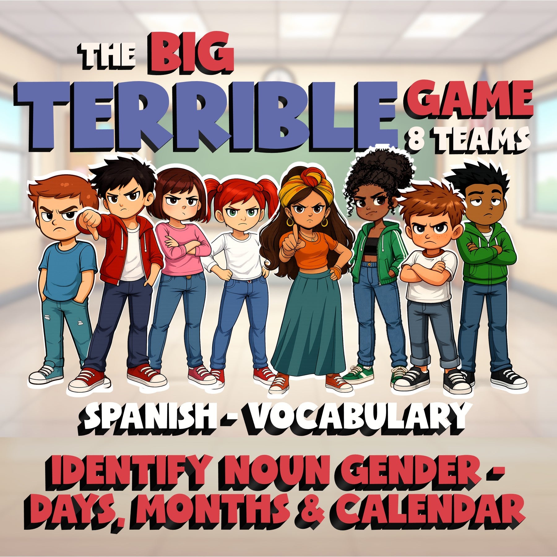 Identify Noun Gender - Days, Months & Calendar BIG TERRIBLE GAME - Spanish