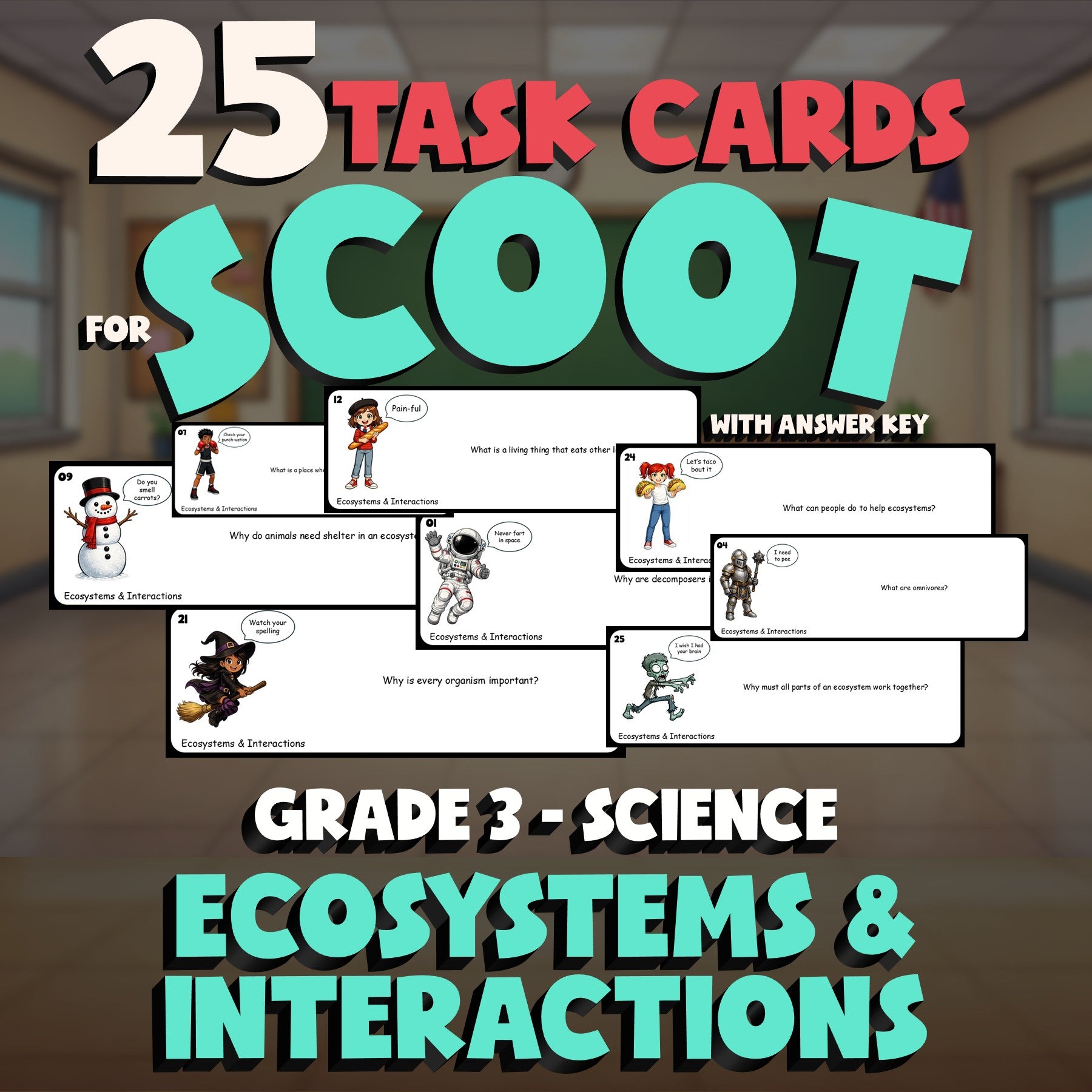 Ecosystems & Interactions SCOOT TASK CARDS Science Game - No Prep Grade 3 Review