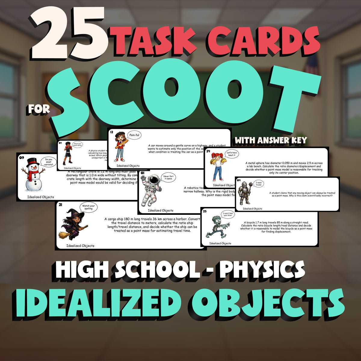 Idealized Objects SCOOT TASK CARDS Science Game - No Prep Physics Review