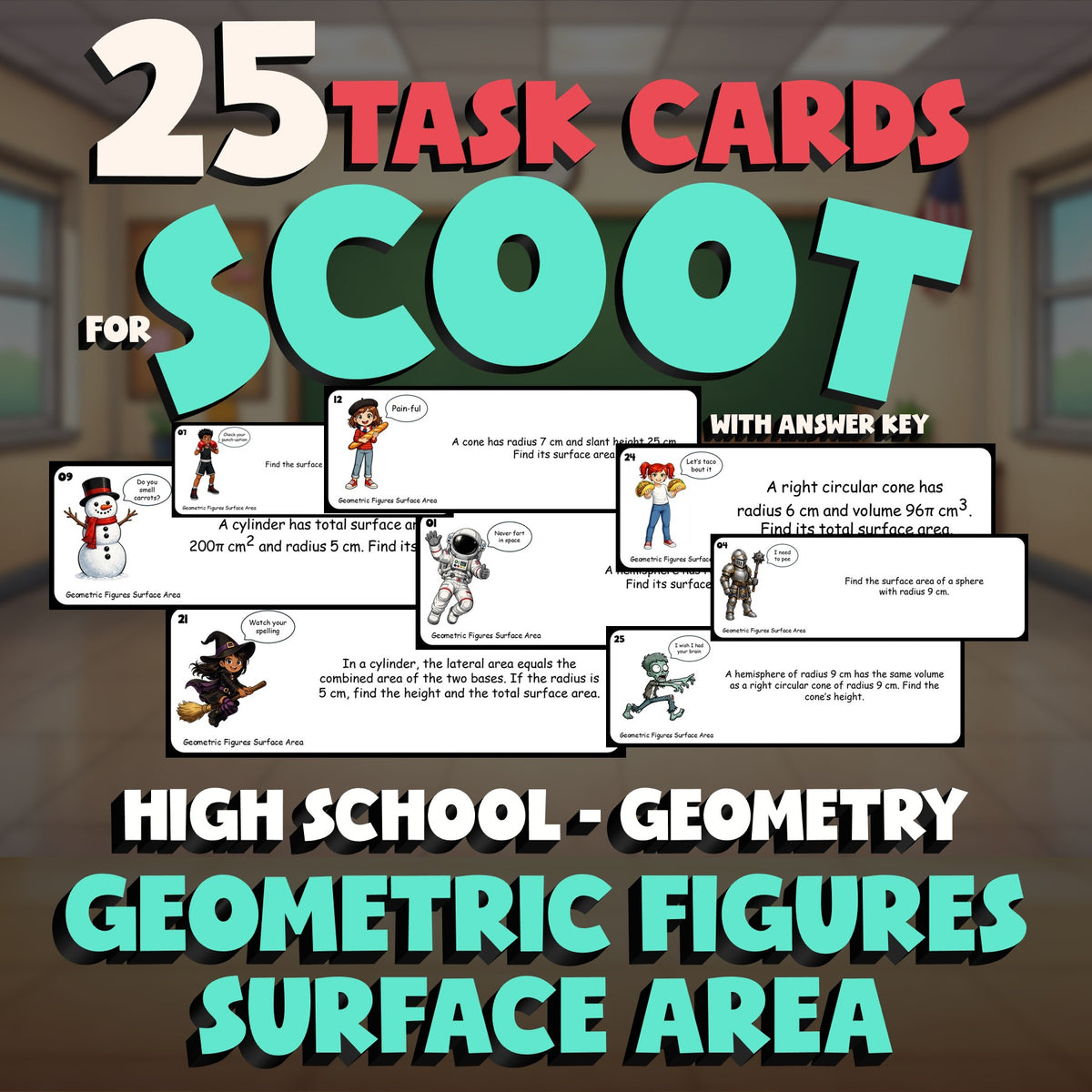 Geometric Figures Surface Area SCOOT TASK CARDS Math Game - No Prep Geometry