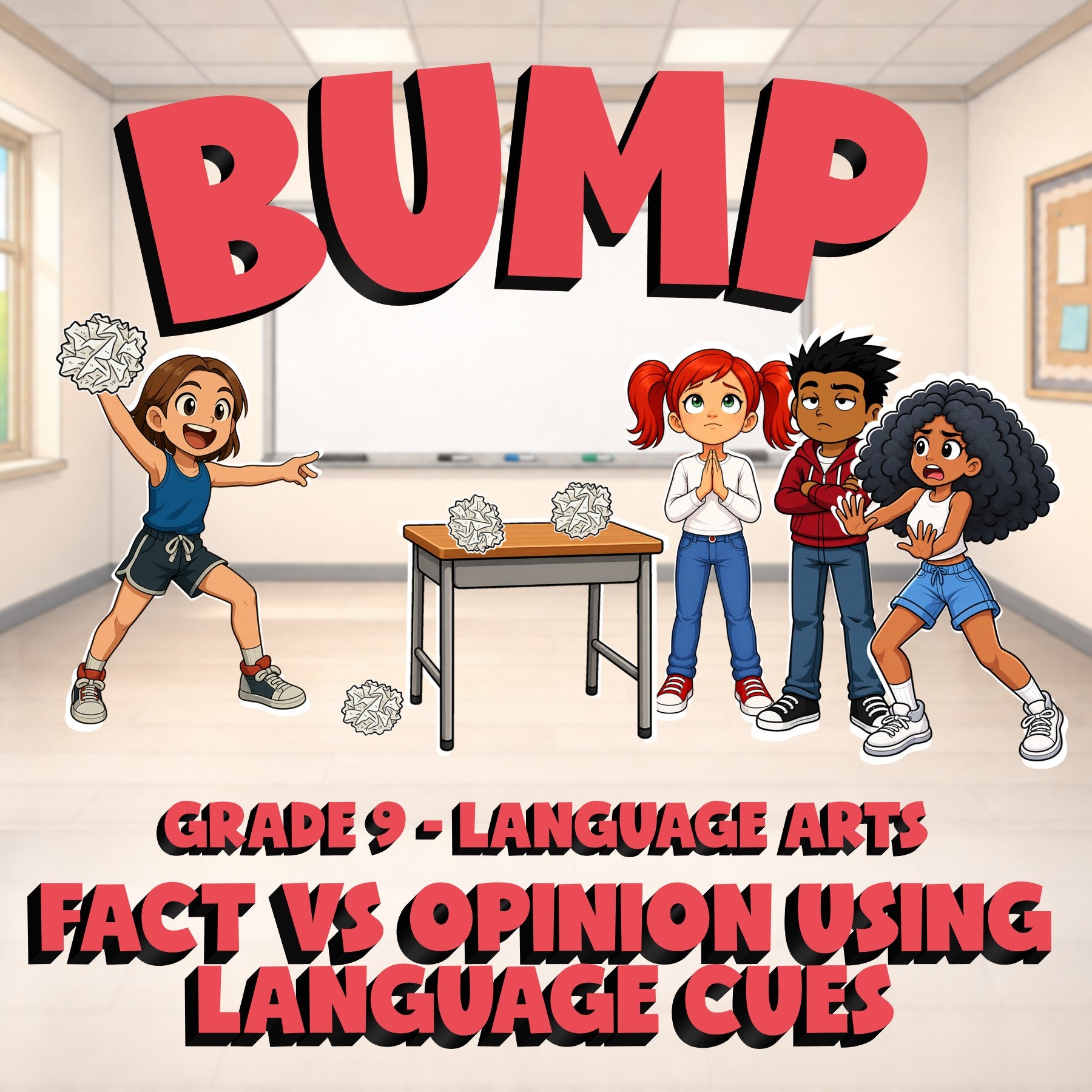 Fact vs Opinion Using Language Cues BUMP ELA Game - No Prep Grade 9 Review