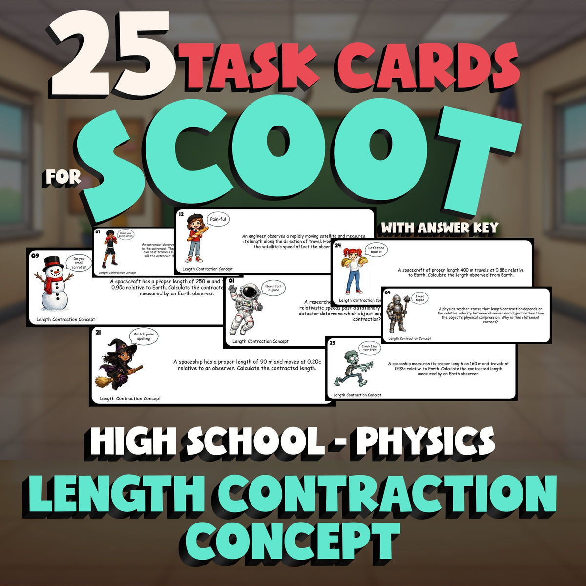 Length Contraction Concept SCOOT TASK CARDS Science Game - No Prep Physics
