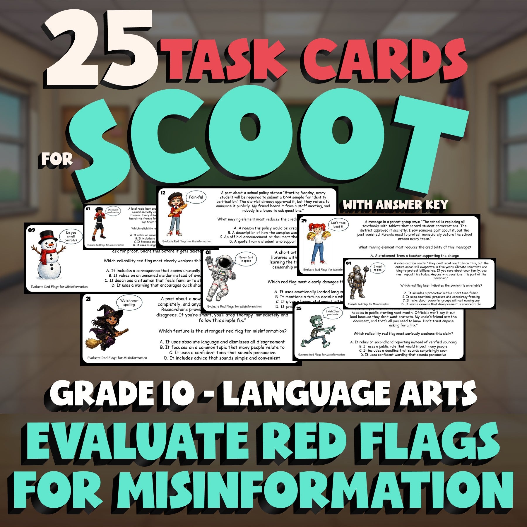 Evaluate Red Flags for Misinformation SCOOT TASK CARDS ELA Game - Grade 10