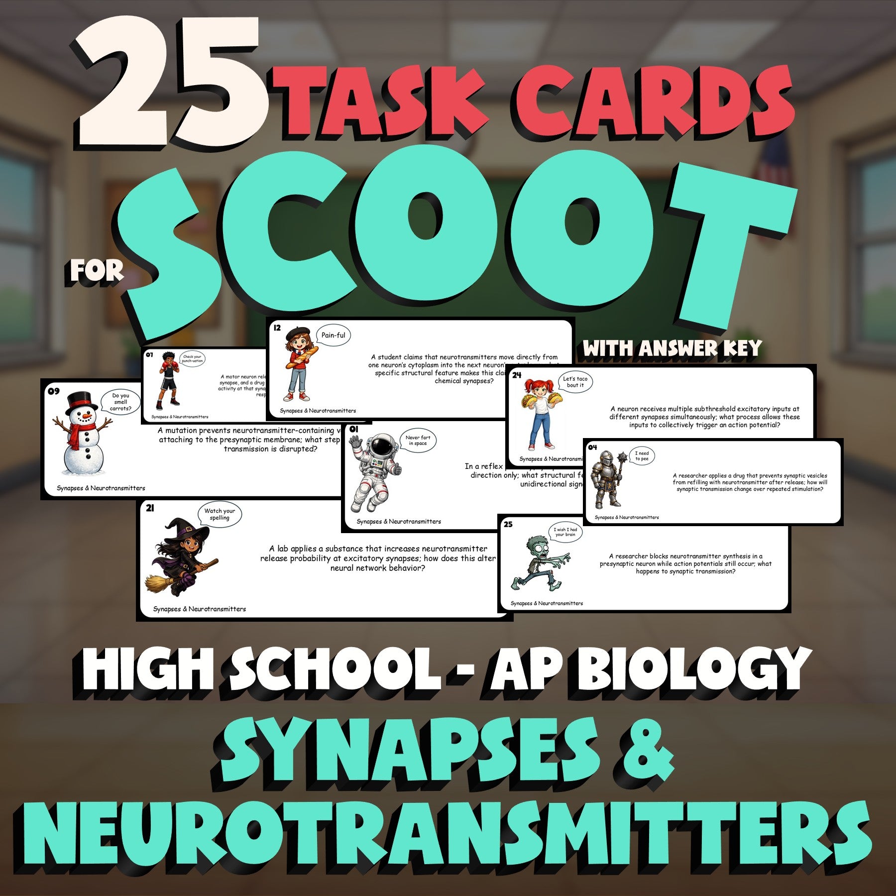 Synapses & Neurotransmitters SCOOT TASK CARDS Science Game - No Prep AP Biology