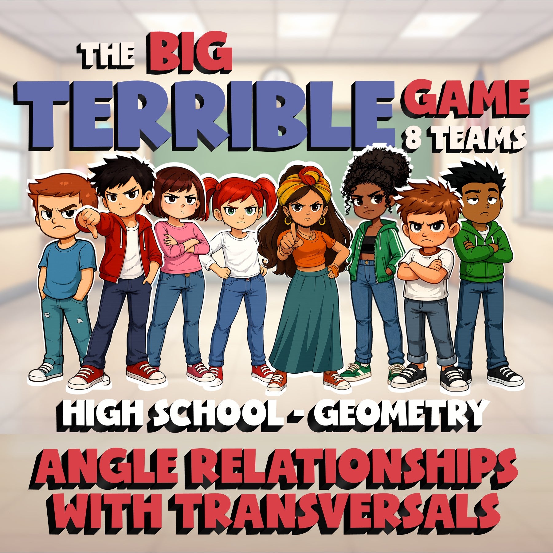 Angle Relationships with Transversals BIG TERRIBLE GAME - Geometry Math Review