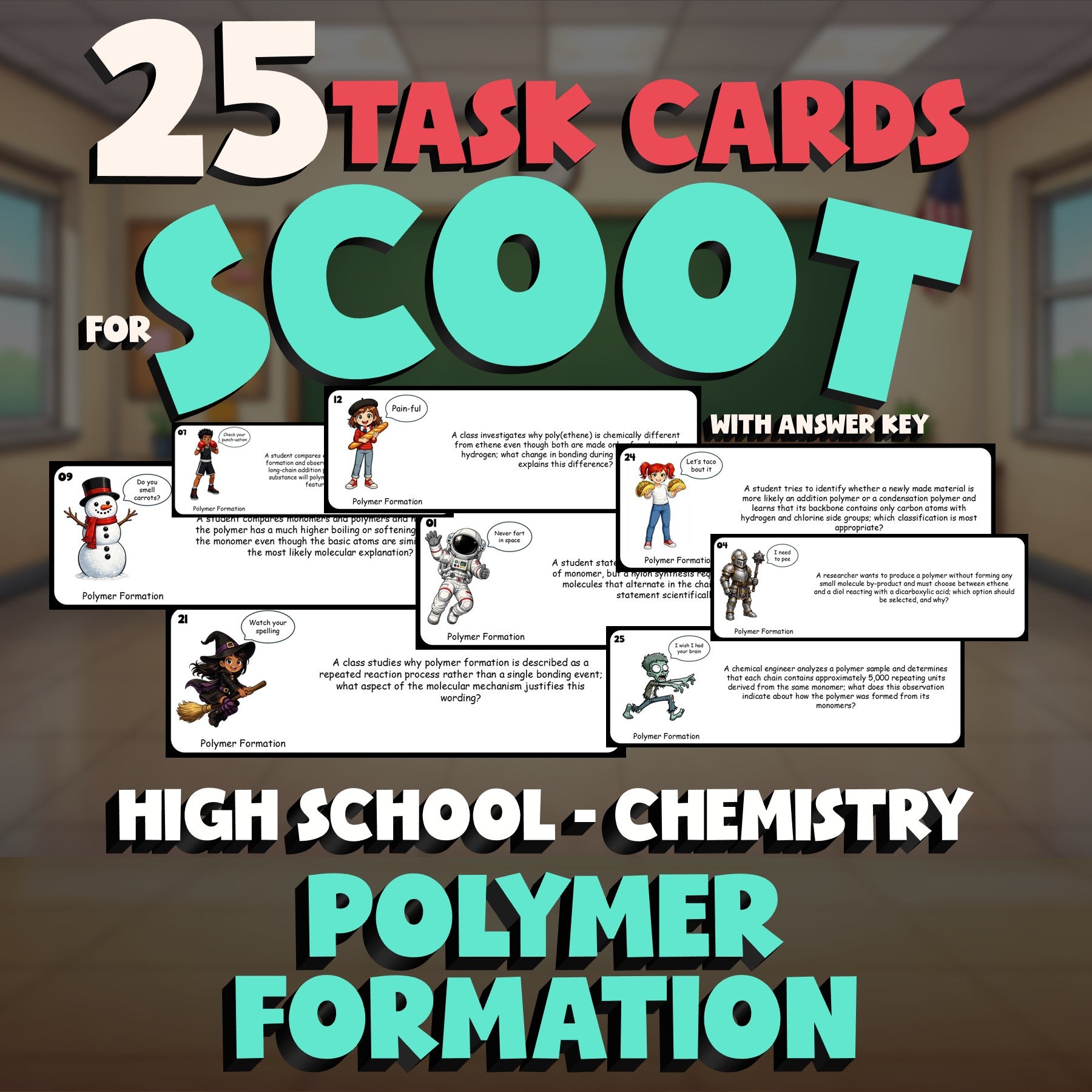 Polymer Formation SCOOT TASK CARDS Science Game - No Prep Chemistry Review