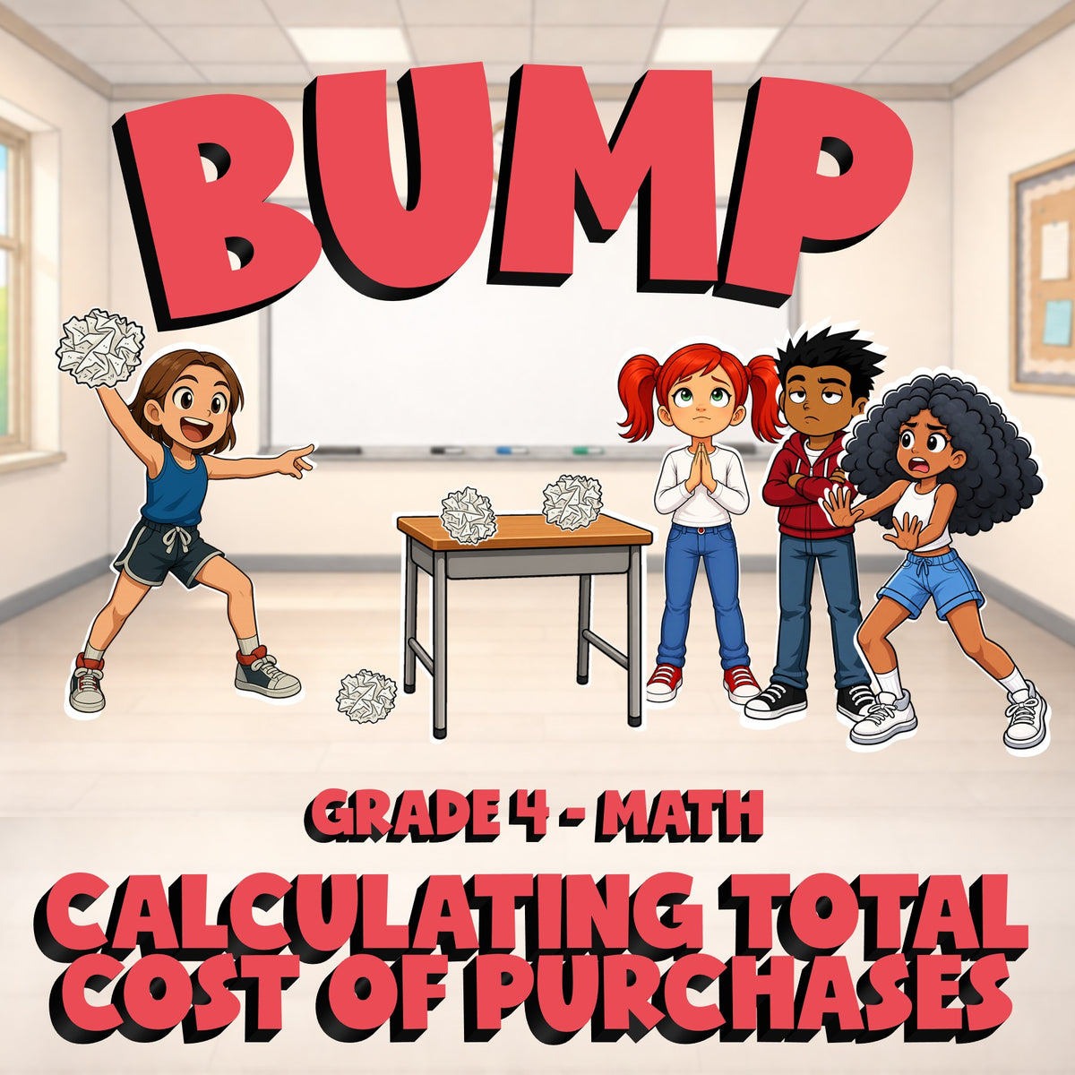 Calculating Total Cost of Purchases BUMP Math Game - No Prep Grade 4 Review