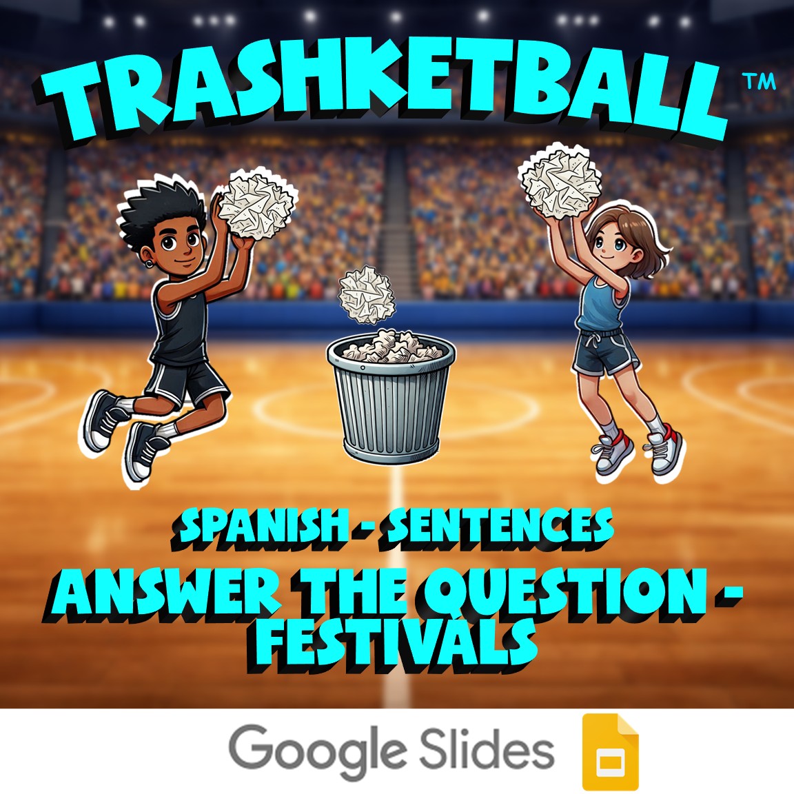 Answer the Question - Festivals TRASHKETBALL Spanish Game - No Prep Exercise