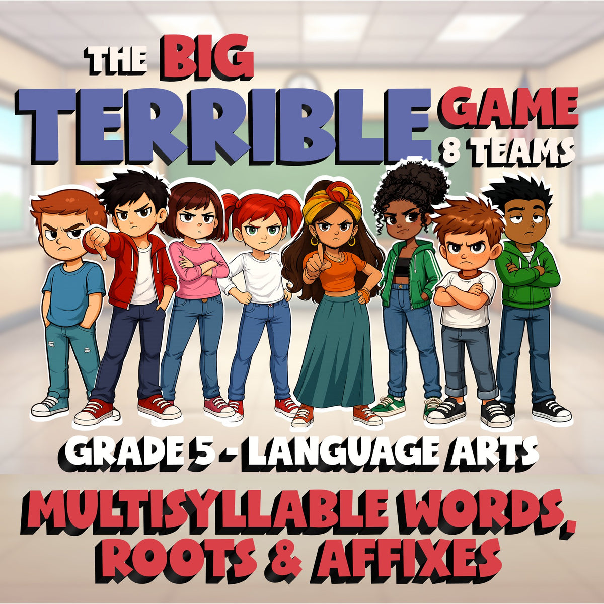 Multisyllable Words, Roots & Affixes BIG TERRIBLE GAME - Grade 5 ELA Review