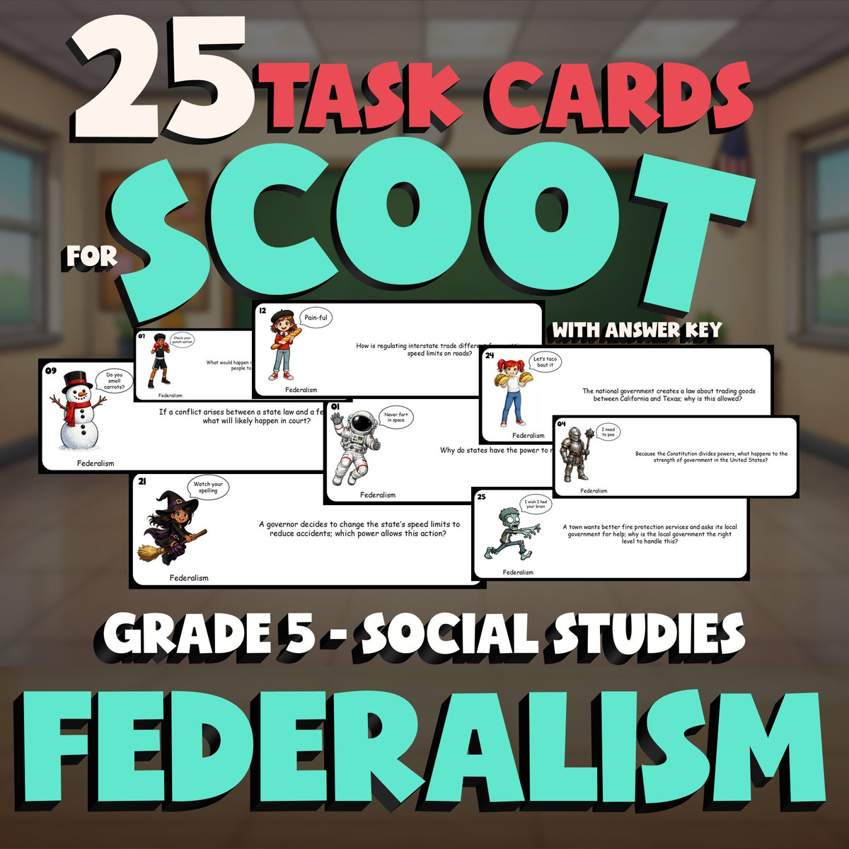 Federalism SCOOT TASK CARDS Socials Game - No Prep Grade 5 Review Activity