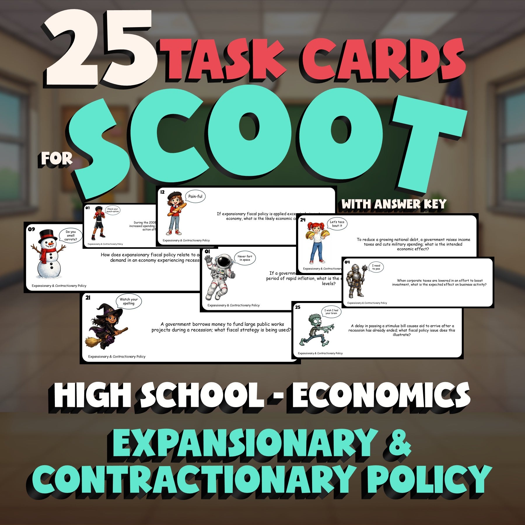 Expansionary & Contractionary Policy SCOOT TASK CARDS Economics Game - No Prep