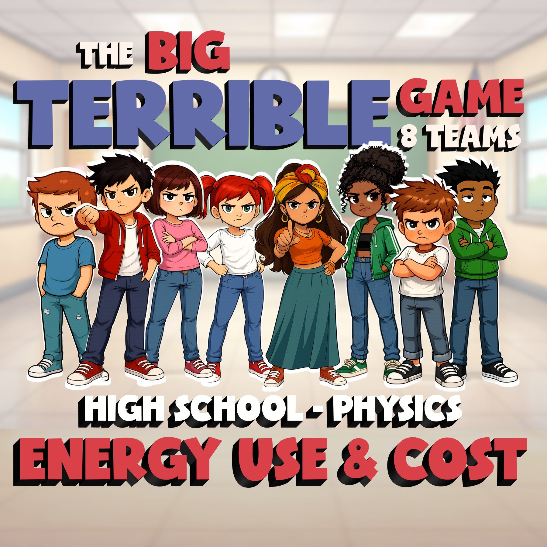 Energy Use & Cost BIG TERRIBLE GAME - No Prep Physics Science Review Activity