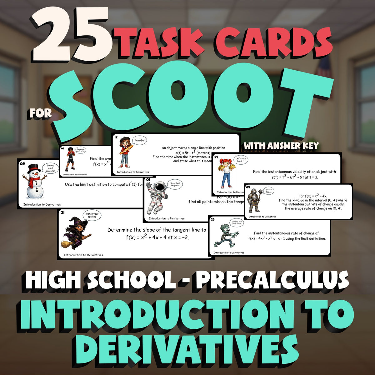 Introduction to Derivatives SCOOT TASK CARDS Math Game - No Prep PreCalculus