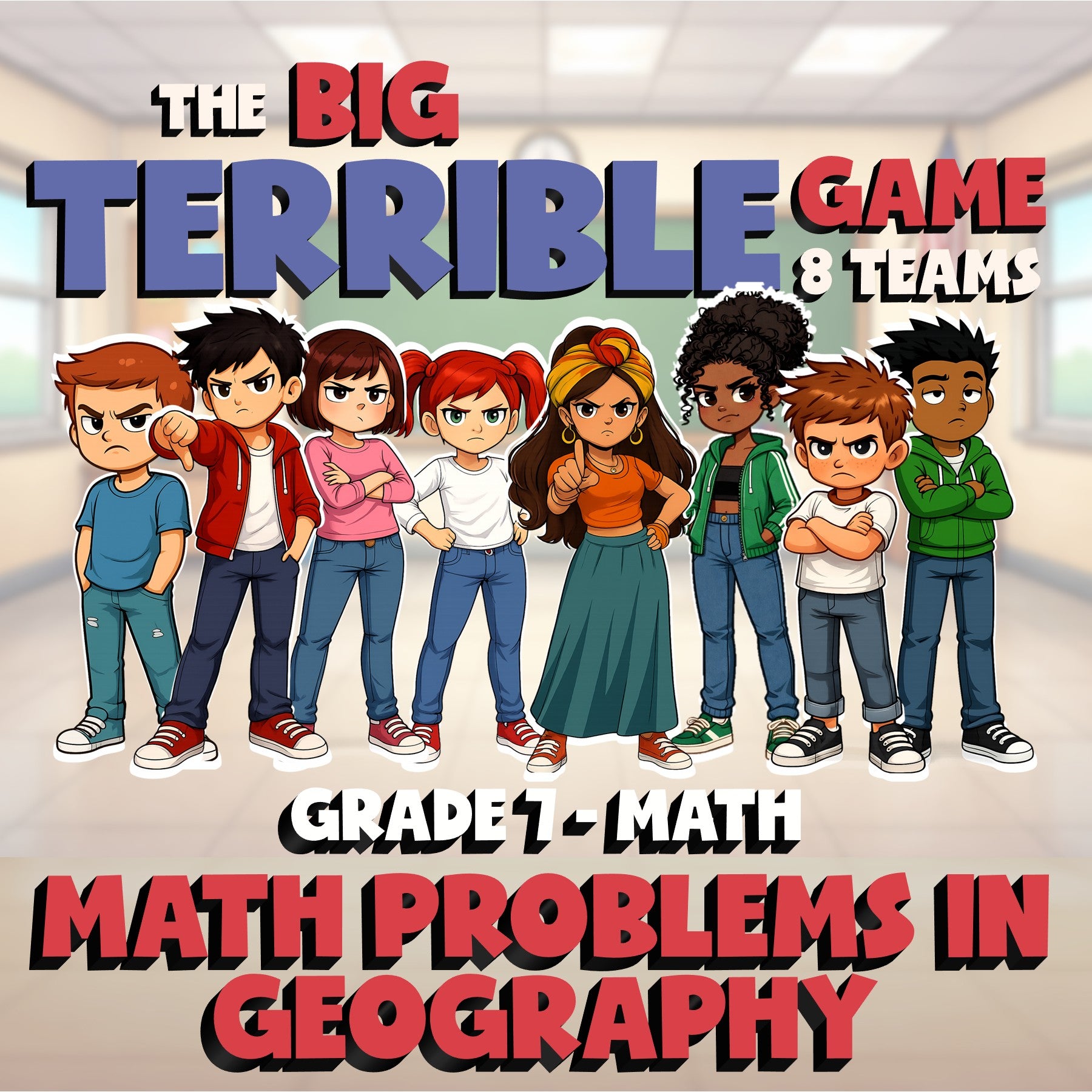 Math Problems in Geography BIG TERRIBLE GAME - No Prep Grade 7 Math Review