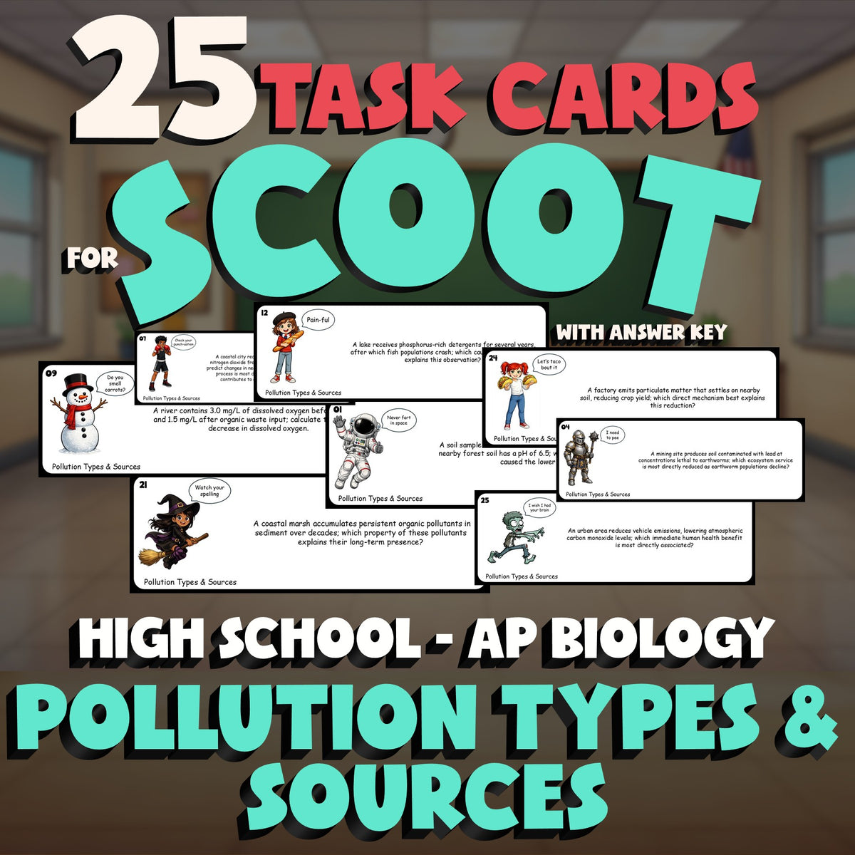 Pollution Types & Sources SCOOT TASK CARDS Science Game - No Prep AP Biology