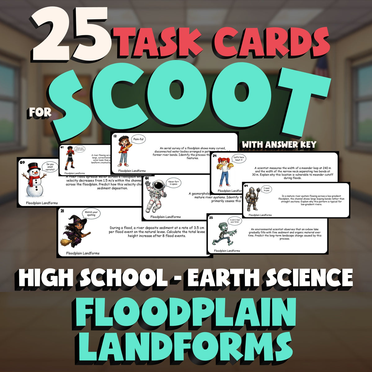 Floodplain Landforms SCOOT TASK CARDS Game - No Prep Earth Science Review