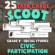 Civic Participation SCOOT TASK CARDS Socials Game - No Prep Grade 8 Review