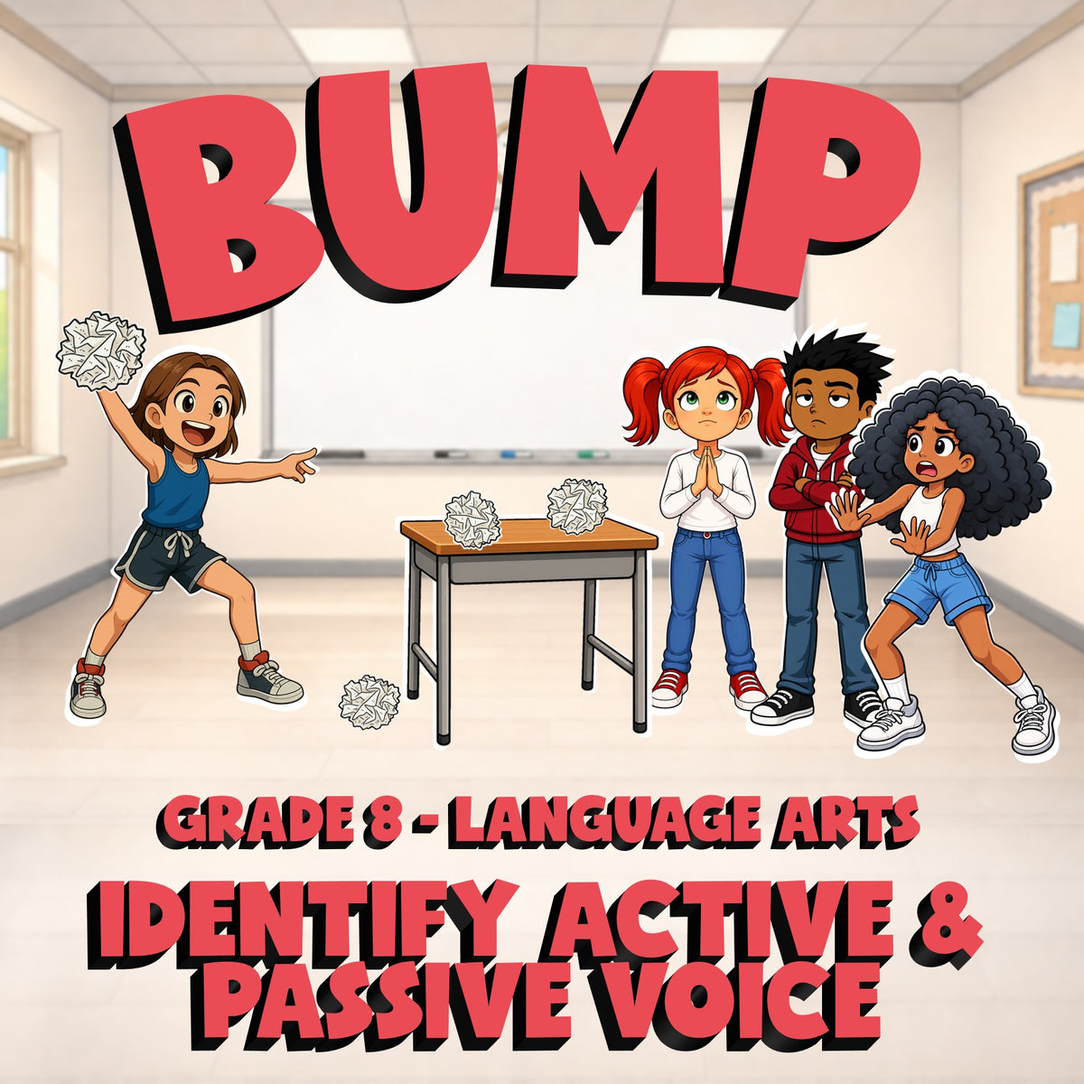 Identify Active & Passive Voice BUMP ELA Game - No Prep Grade 8 Review Activity