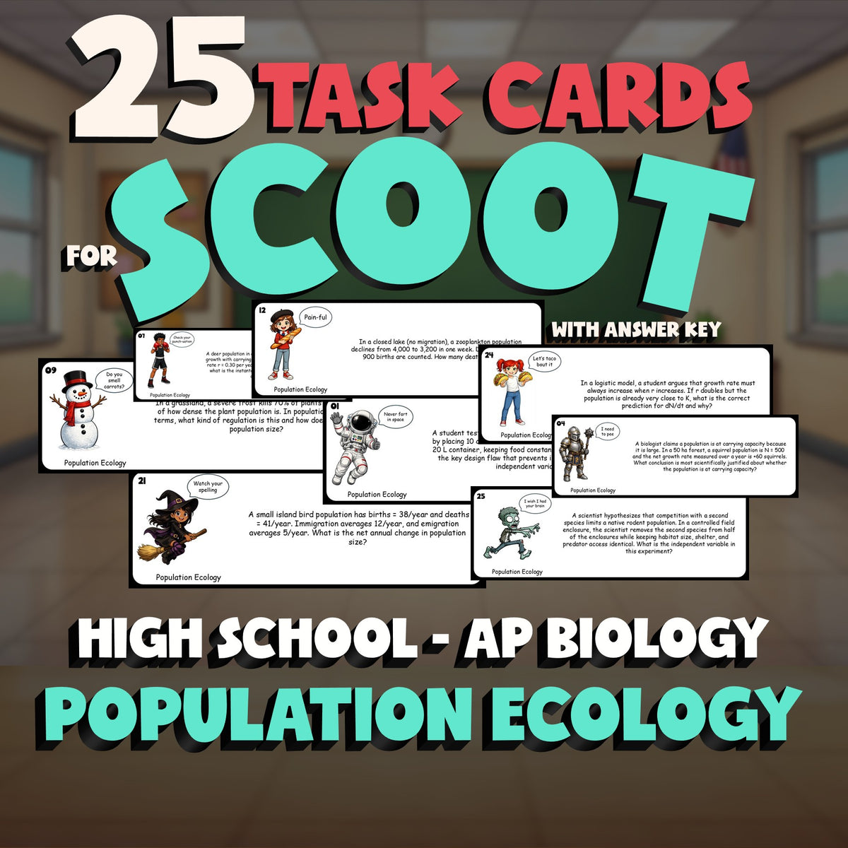Population Ecology SCOOT TASK CARDS Science Game - No Prep AP Biology Review