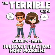 Subtract Fractions Word Problems THE TERRIBLE GAME - No Prep Grade 4 Math Review