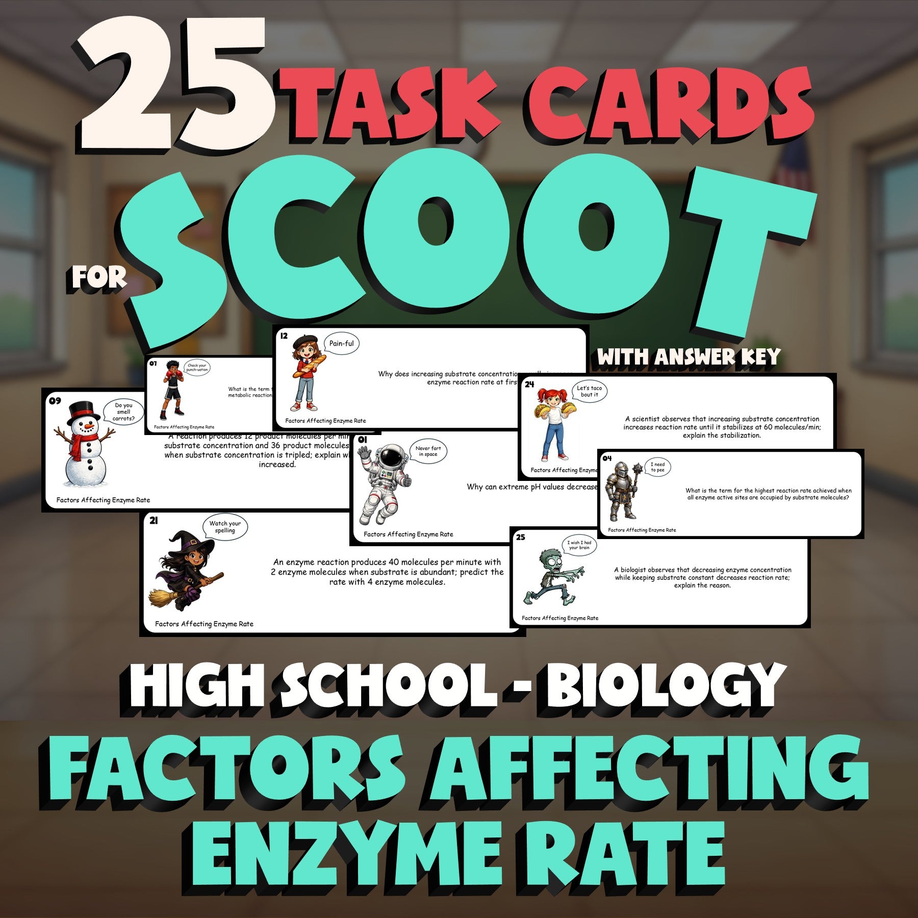 Factors Affecting Enzyme Rate SCOOT TASK CARDS Science Game - No Prep Biology