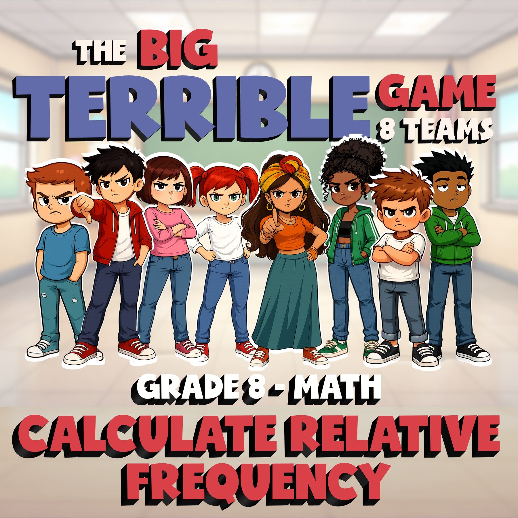 Calculate Relative Frequency BIG TERRIBLE GAME - No Prep Grade 8 Math Review
