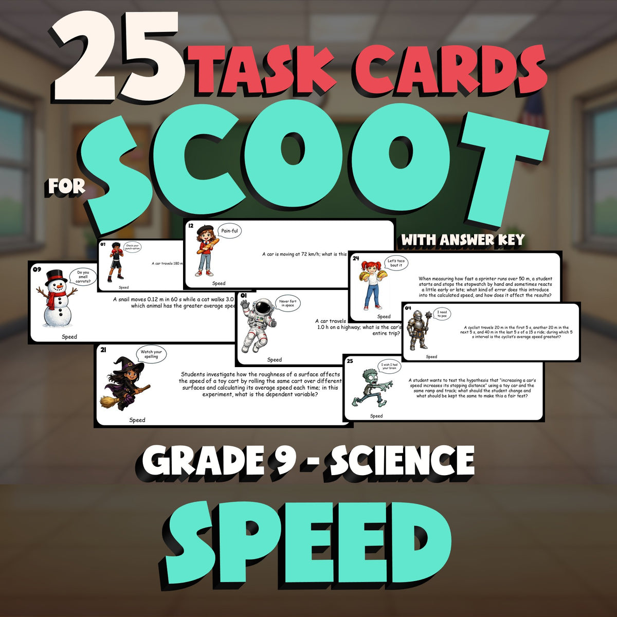 Speed SCOOT TASK CARDS Science Game - No Prep Grade 9 Review Activity