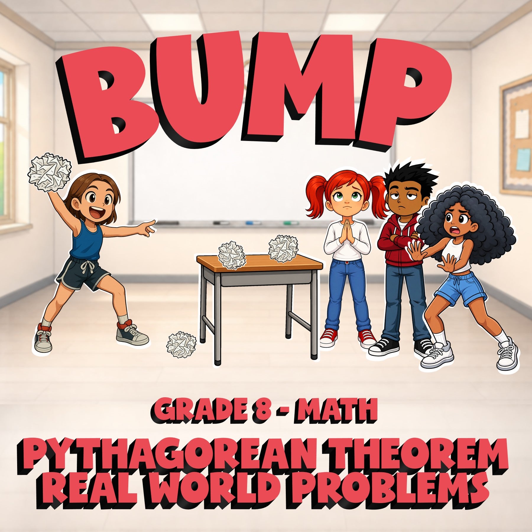 Pythagorean Theorem Real World Problems BUMP Math Game - No Prep Grade 8 Review